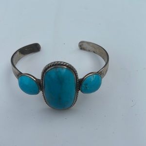 Sterling silver turquoise bracelet, three stones, Navajo Southwest int by Des